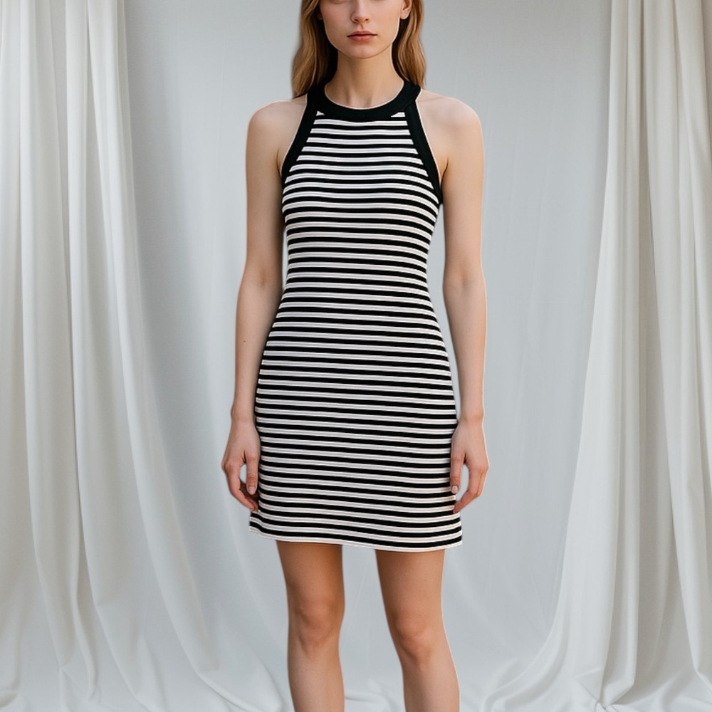 Black & white striped dress size Large, NWOT